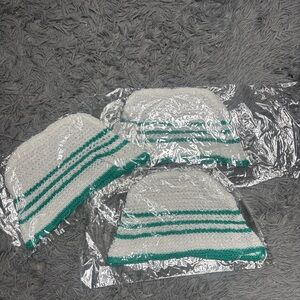 White and Green Striped Knit Hats